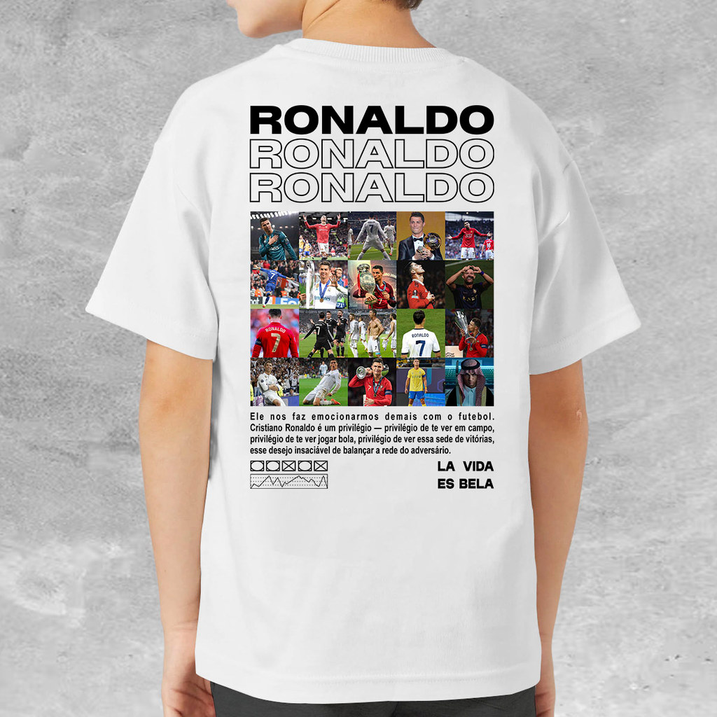 Camiseta Infantil Algodão Masculina Cr7 Cristiano Ronaldo Futebol Criança Camisa Jogador Craque