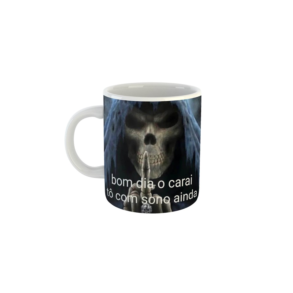 Caneca Meme Caveira "Bom dia o car*i" em Oferta na Shopee