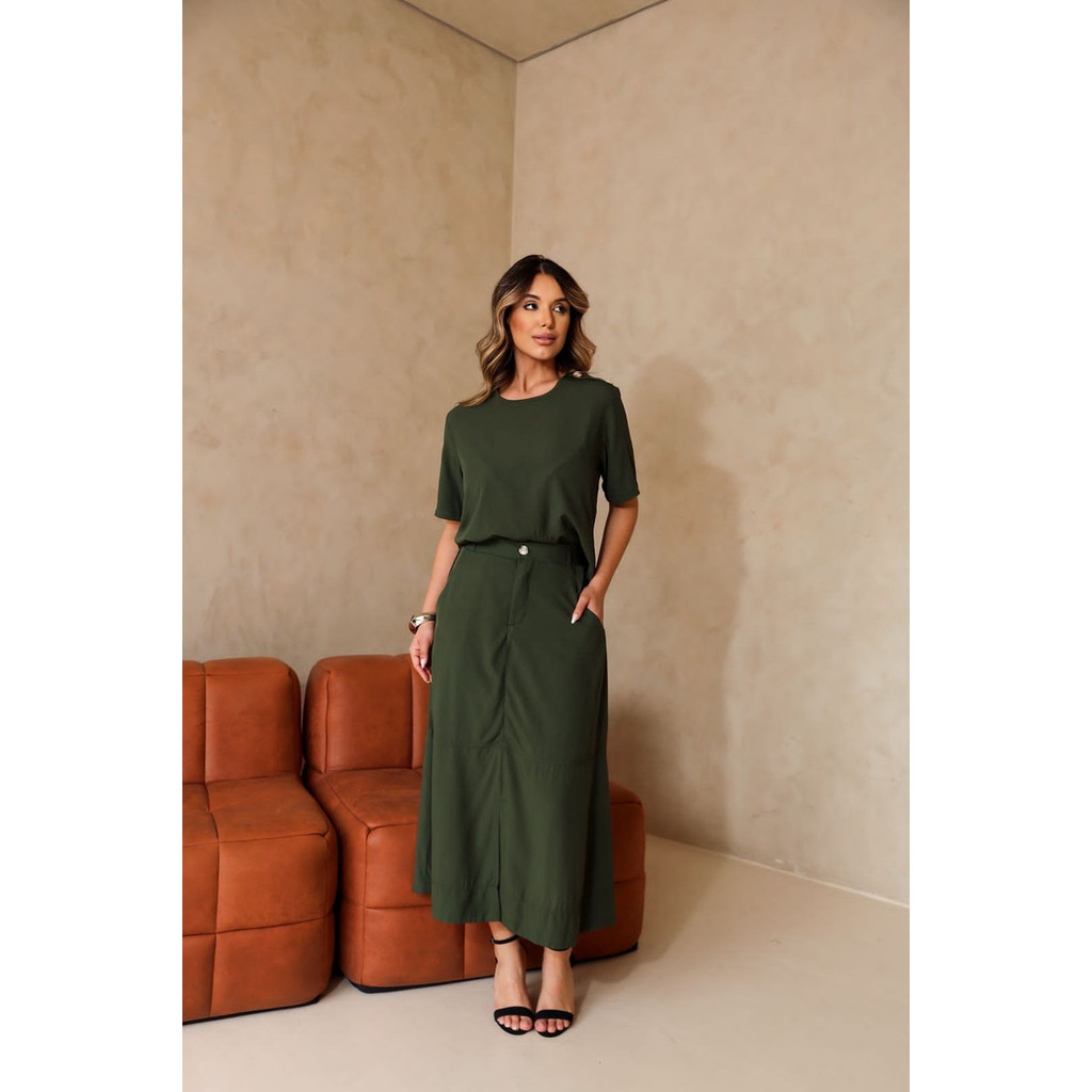 Conjunto Feminino Viscolinho Casual com Saia Longa e Blusa Elegante Moda Evangélica Confortável e Sofisticada