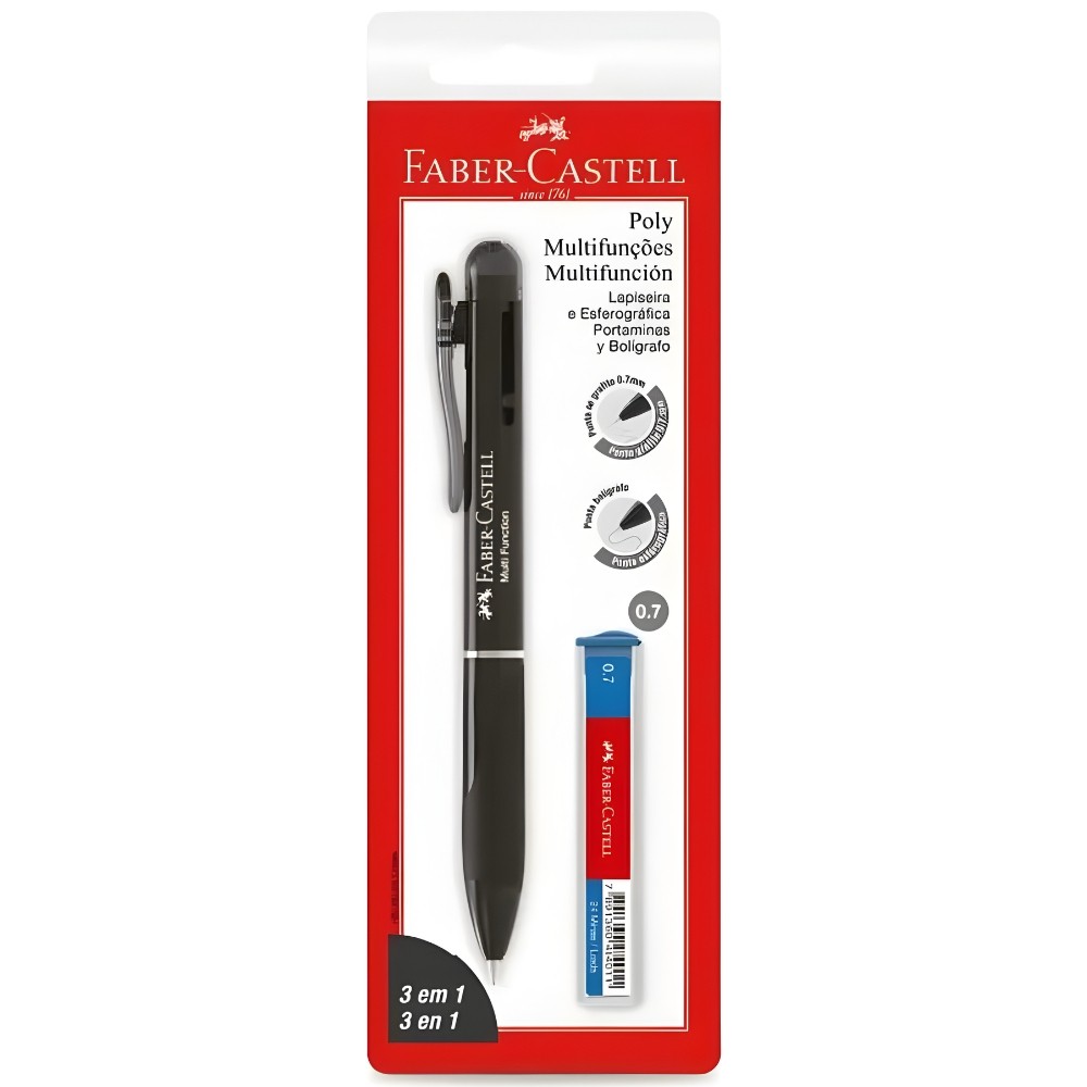 Lapiseira 0.7 Faber Castell Poly Multifunções 3 em 1 Preta 1 Unidade