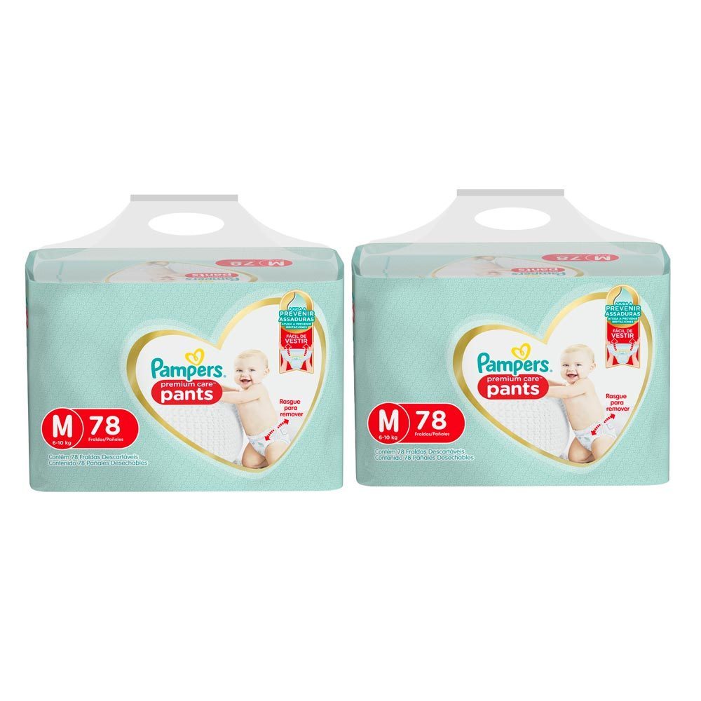 Kit 2 Fralda Infantil Pampers Premium Care Pants Tamanho M com 78 Unidades em Oferta na Shopee