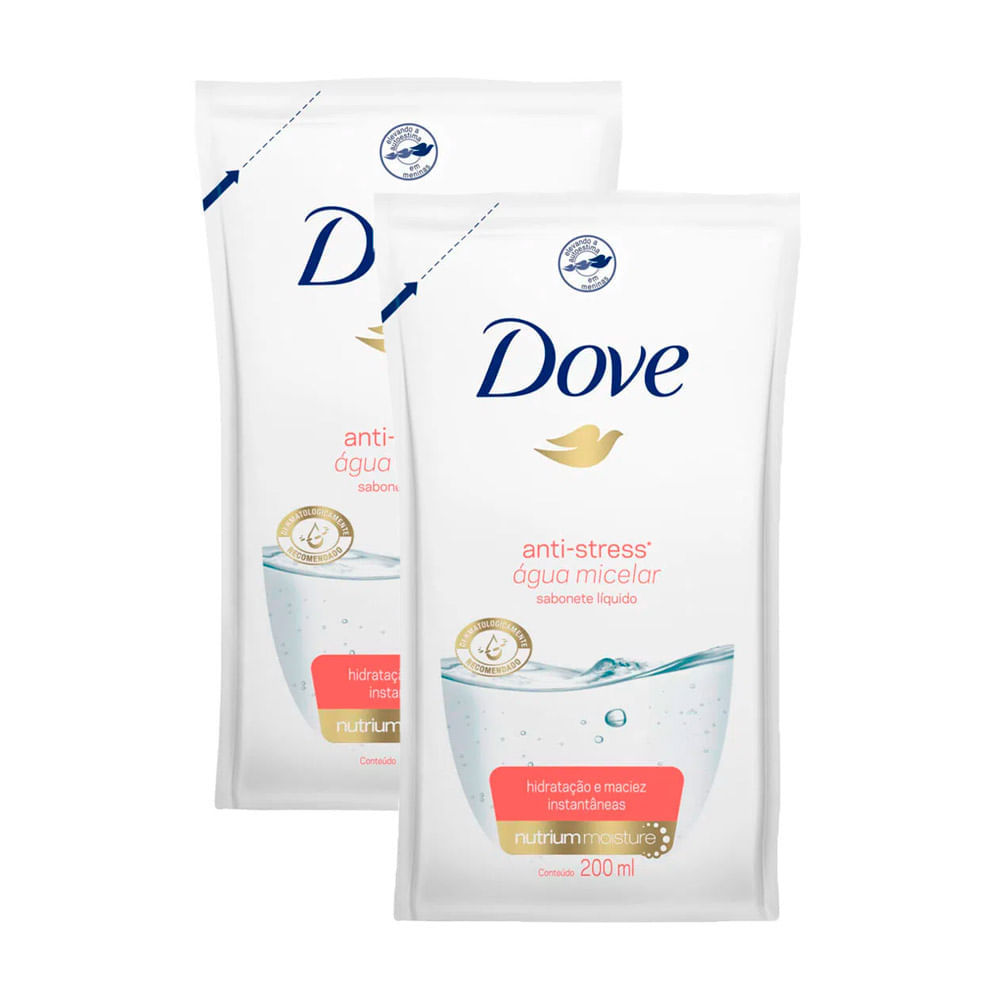 Kit 2 Sabonete Líquido Dove Antistress -Água Micelar Refil 200ml