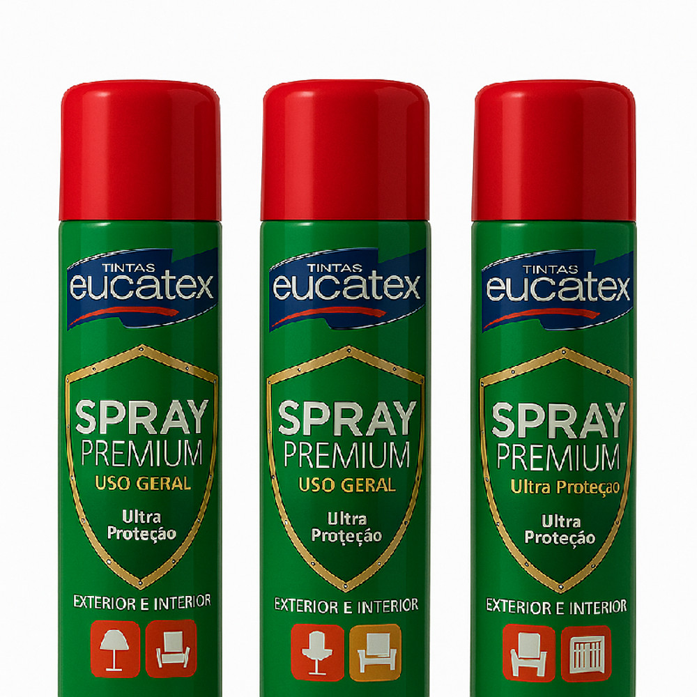 Kit 3 Tinta Spray Eucatex Vermelho Premium Multiuso Secagem Rápida Metal Madeira Uso Geral