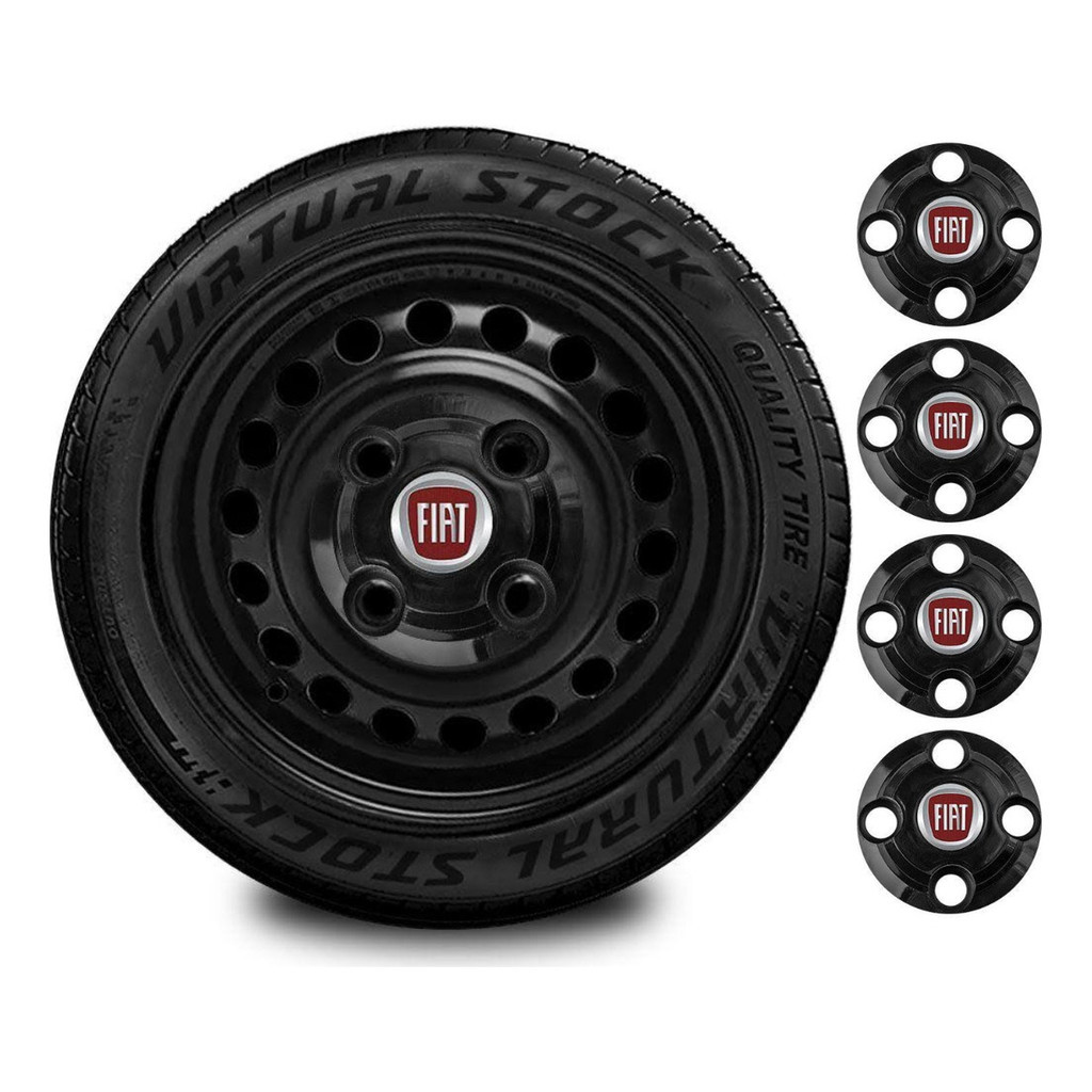 Kit De Jogo 4 Calotinhas Centrais Rodas Fiat Aro 13 14 15