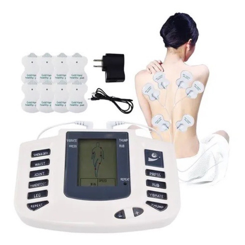 Aparelho Tens Choque Fisioterapia Eletrochoque Eletrodos-envio imediato com 2 ou 4 eletrodos ao mesmo tempo em Oferta na Shopee