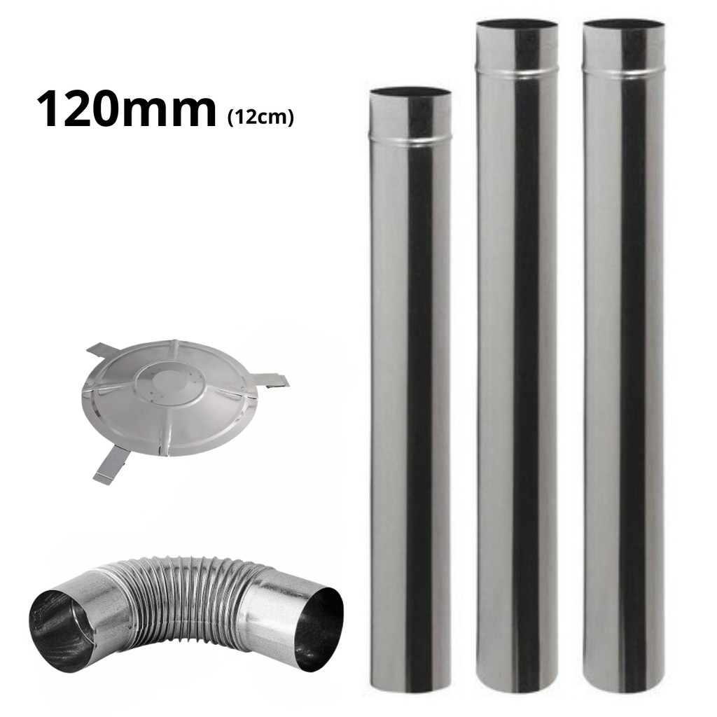Kit Chaminé  Fogão a Lenha 5 Peças 120mm  Galvanizado c/ Curva