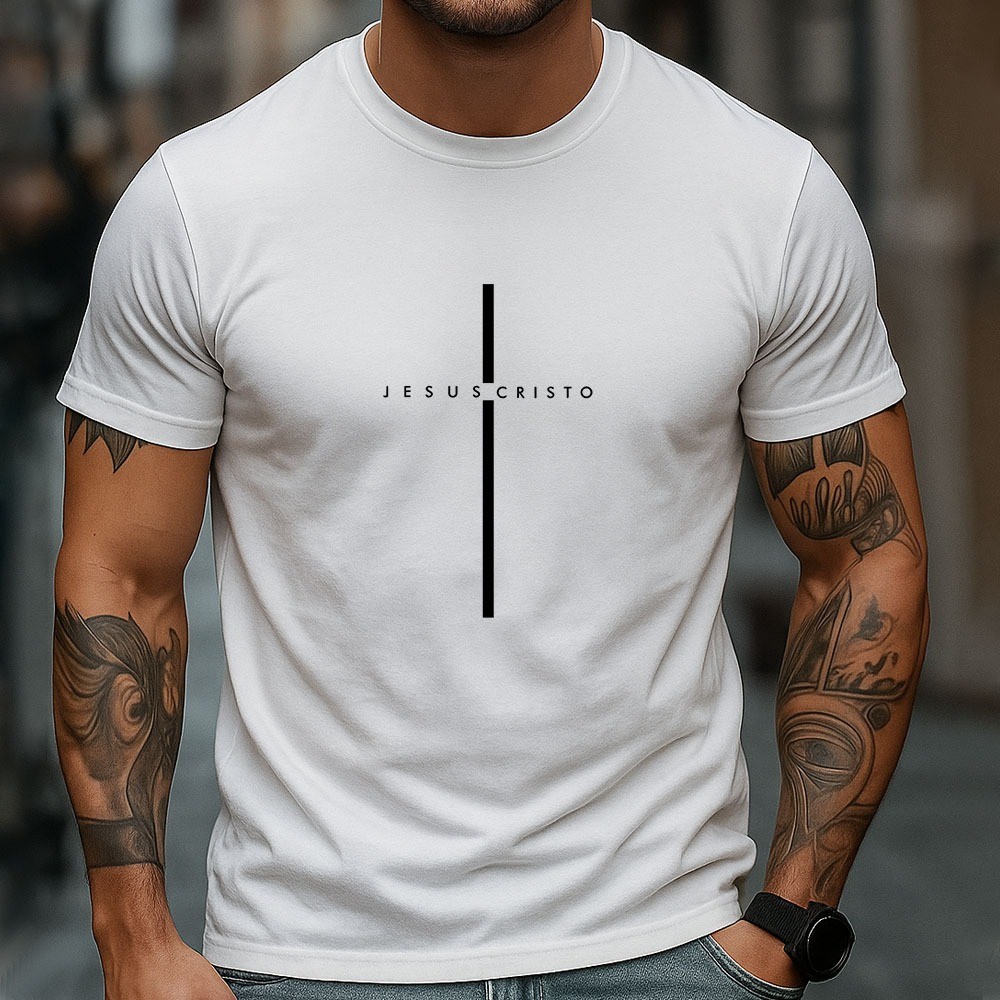 Camiseta Masculina 100% Algodão Jesus Cristo Camisa Minimalista Cristã Com Cruz Estilo Casual em Oferta na Shopee