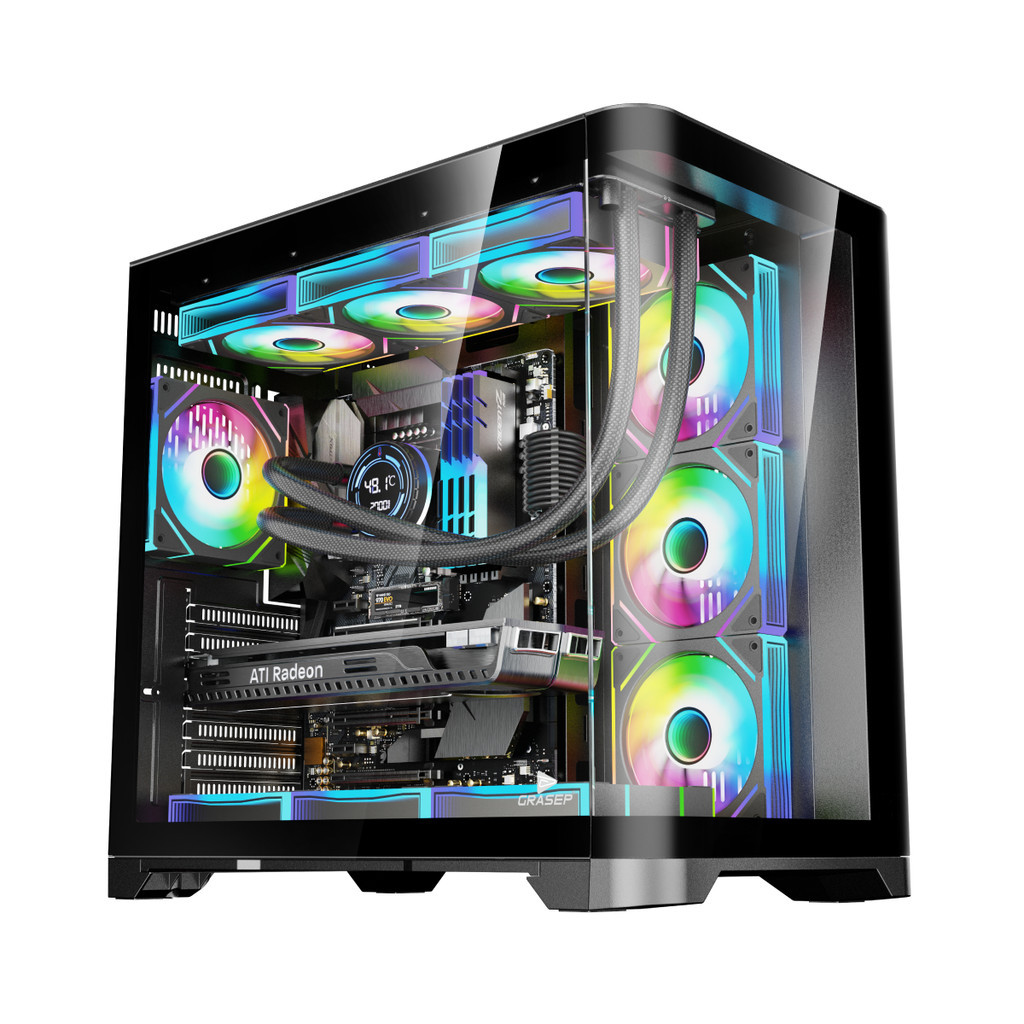 Gabinete Gamer Mid Tower Vidro Temperado Black ATX/M-ATX Sem Fonte Com 7 Fans Rainbow RGB D-MATX09 em Oferta na Shopee