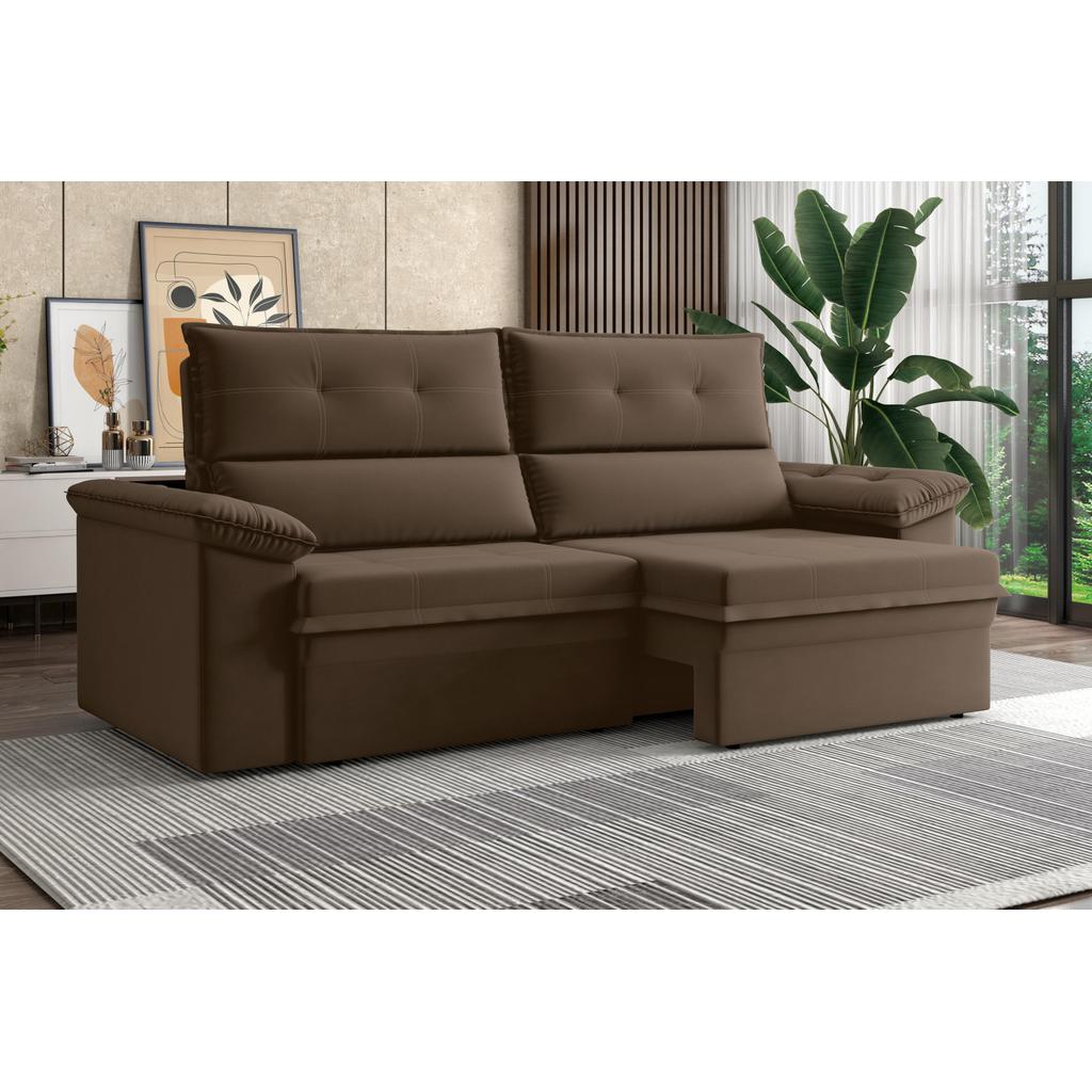 Sofá Nevasca 1,80m Retrátil Reclinável Suede Marrom XFlex Sofás
