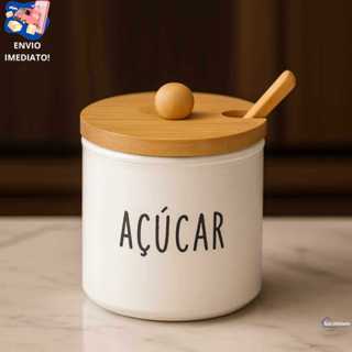 Pote de Açúcar Branco em Vidro 300 ml Tampa de Bambu Colher Açucareiro Organize sua Cozinha para Café Chás Panificação em Oferta na Shopee