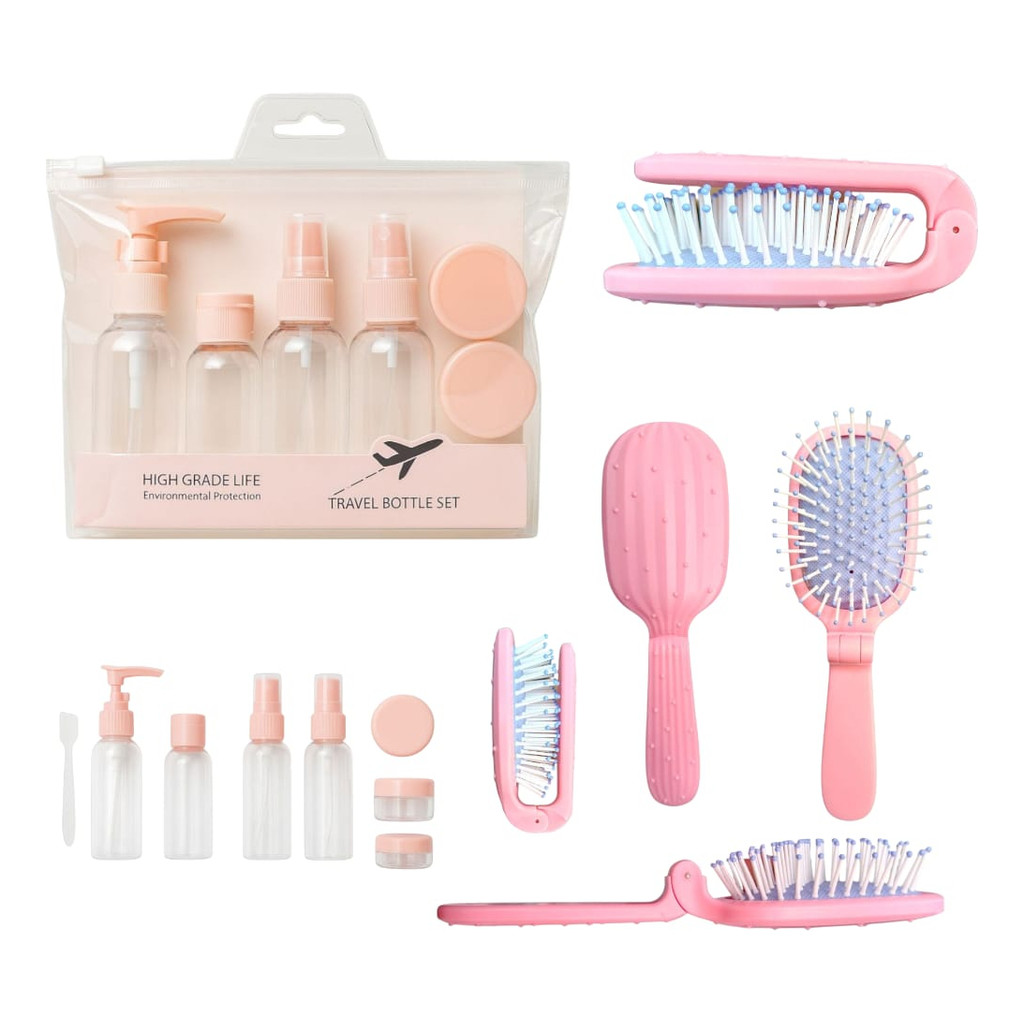 kit de frascos de higiene 1 kit de 7 frascos 1 escova portatil kit da Pink Sweet