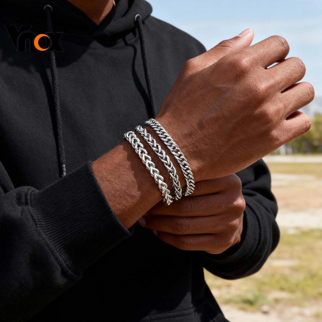 Vnox Silver Styles Stainless Steel Cuban Chain Bracelet Daily Trendy Jewelry for Men em Oferta na Shopee