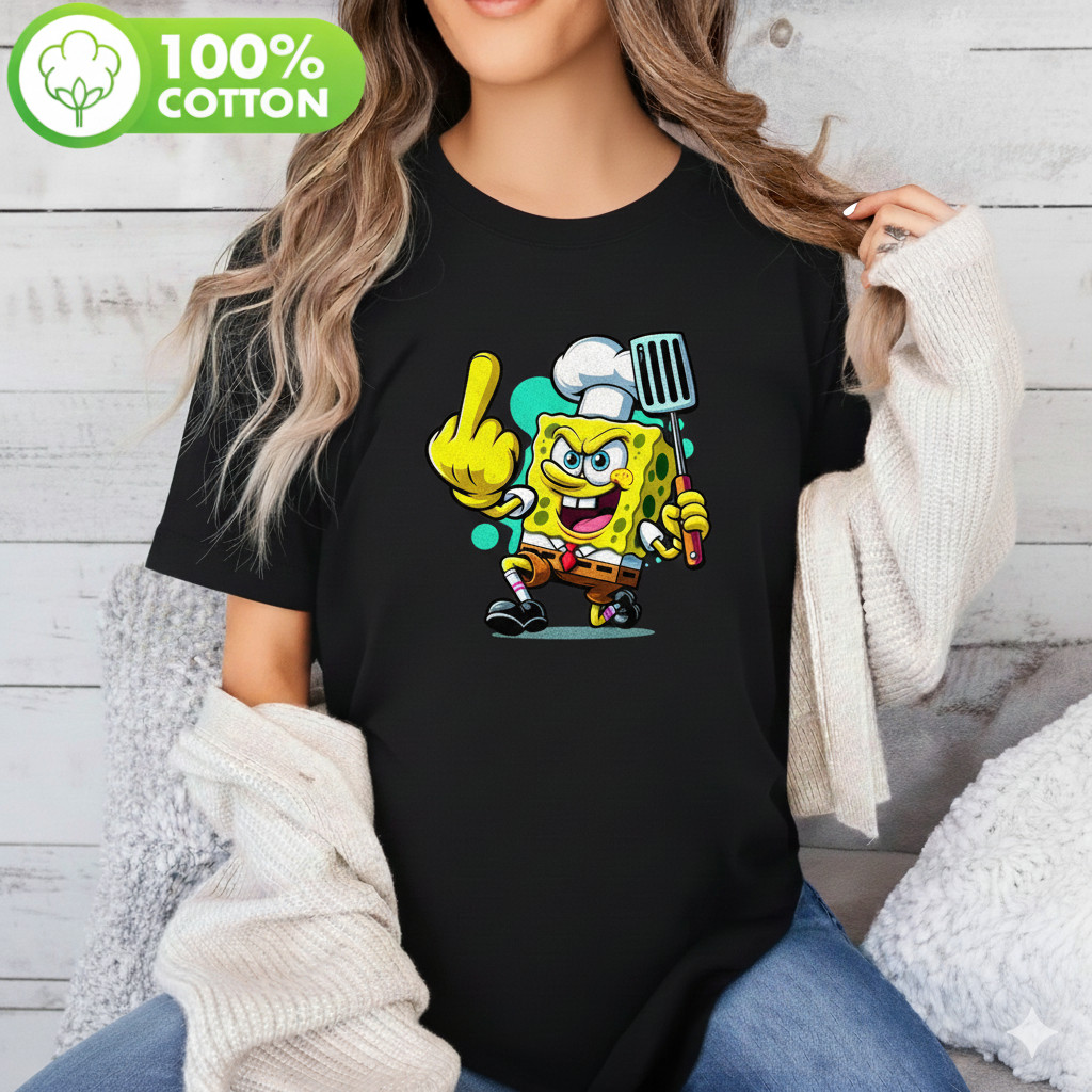 Camiseta Unissex Bob Esponja Chef Cozinha Engraçado Atitude Estampada Confortavel Divertida Estilosa Casual