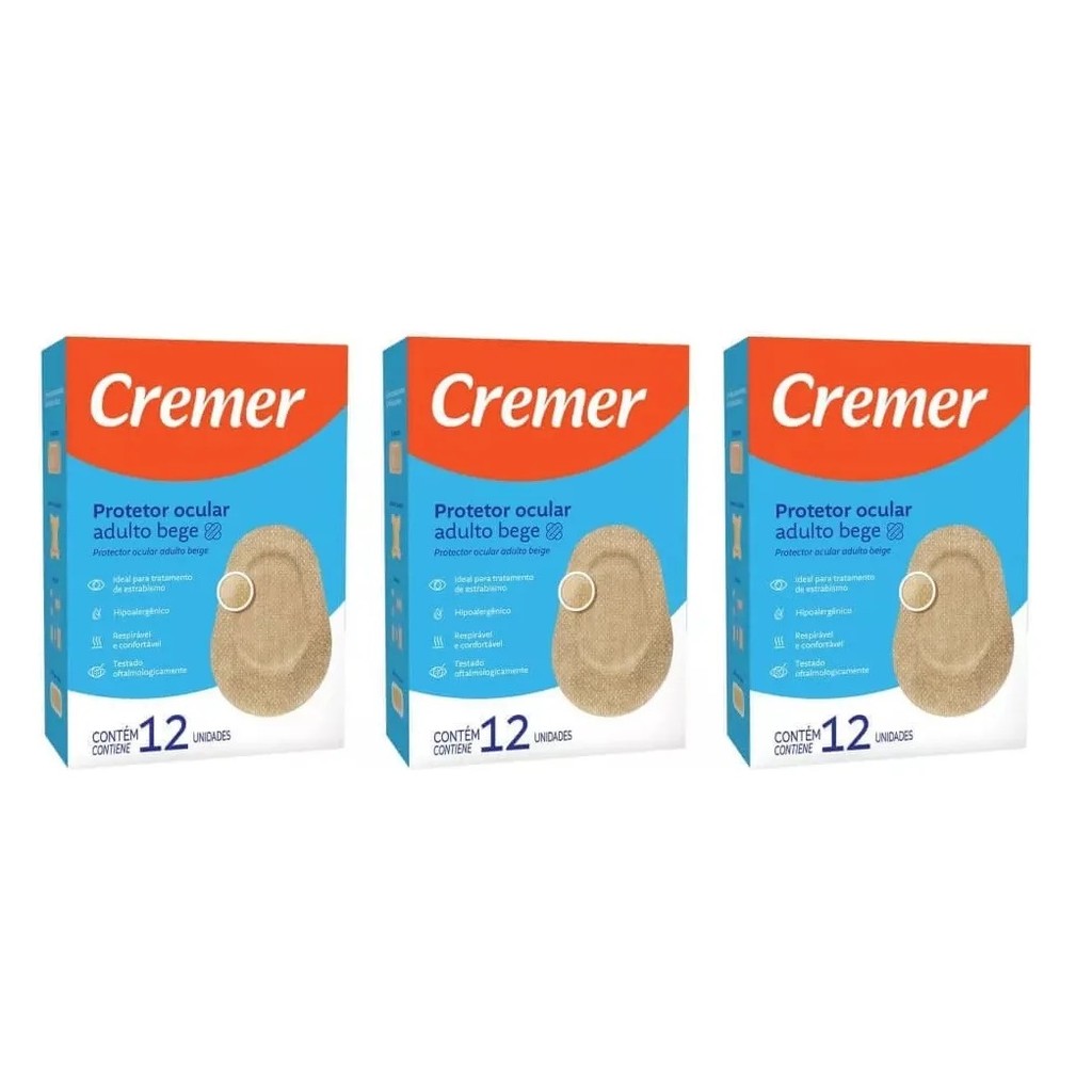 Protetor Ocular Adulto Curativo Bege C/12 Un Cremer Kit C/3