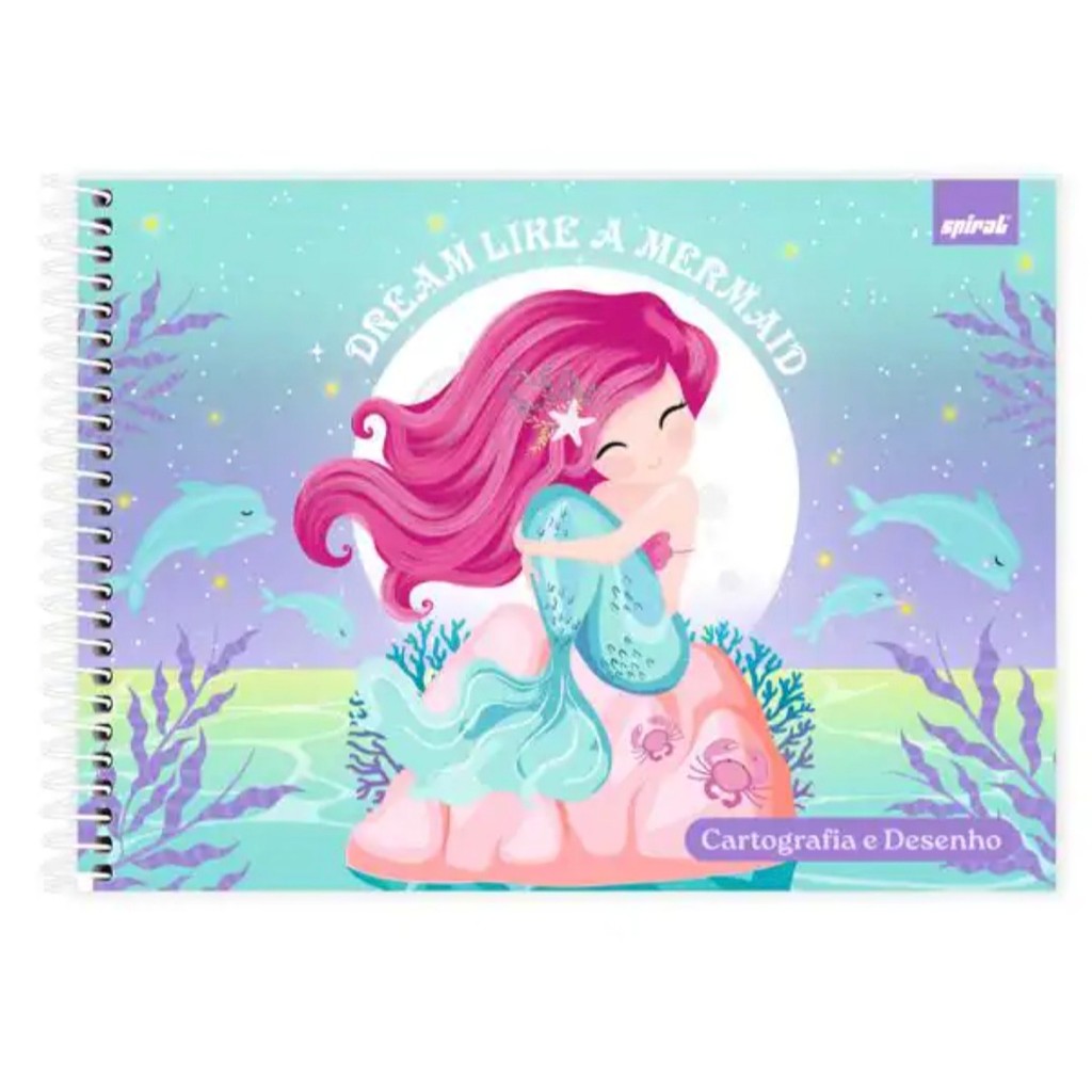 Caderno Cartografia e Desenho Capa Dura Sereia 48 Folhas