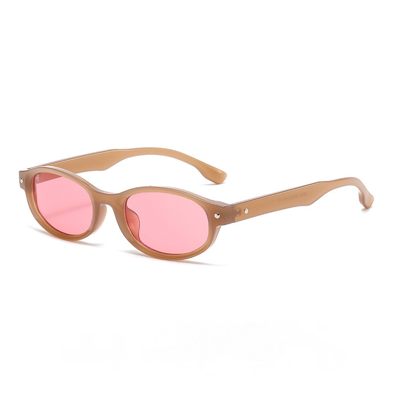 Óculos de sol pequenos, de formato oval, estilo vintage, com proteção UV400, ideais para uso ao ar livre.