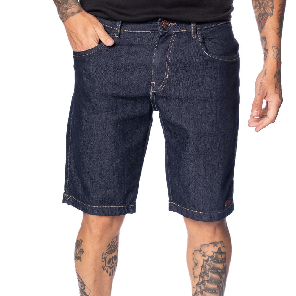 Bermuda Jeans Masculina Gangster Reta Azul Escuro