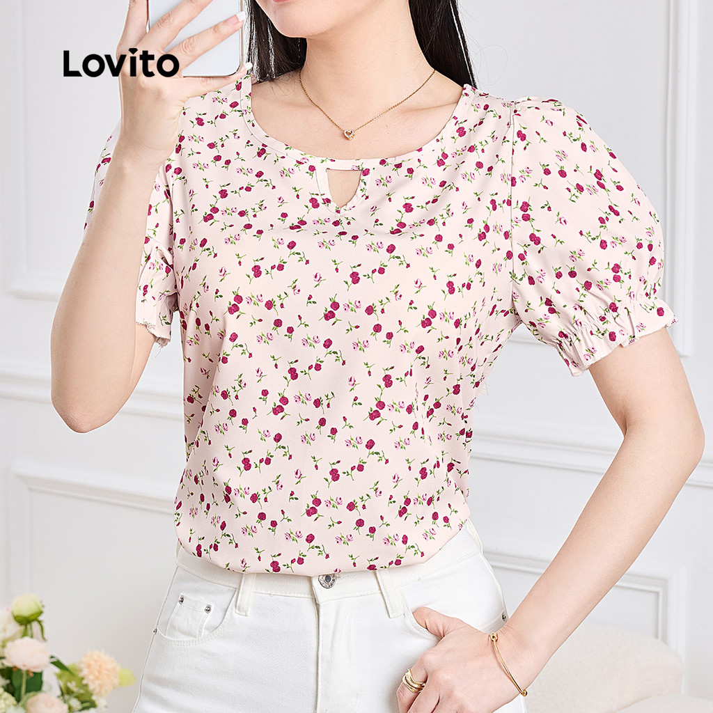 Detalhes do Lovito Blusa Elegante Oca Primavera/verão para Mulheres L164ED217