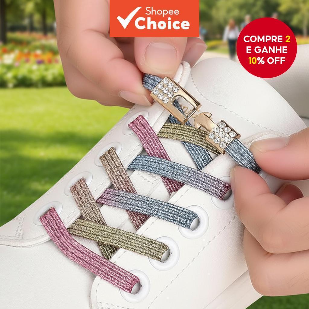  1 Par de Cadarços sem Amarrar com Fivela de Diamante, Pérola Cintilante, Elásticos da Moda, Cadarços Preguiçosos para