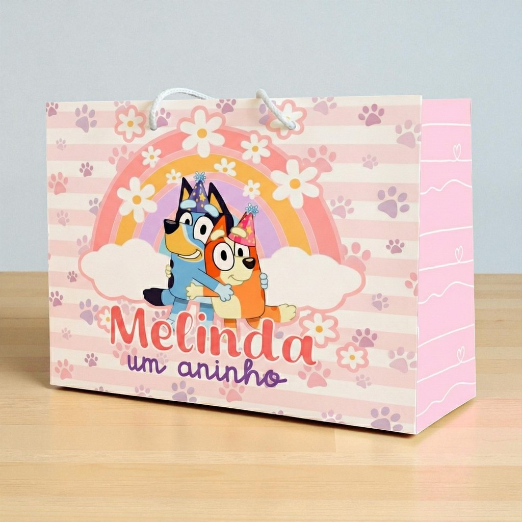 SACOLINHA BLUEY ROSA   Personalizado | Sacolinha | Lembrancinha | Mimos | Aniversário BLUEY MENINA ROSA
