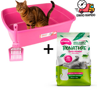 Caixa de Areia Grande Para Gatos Com Pá Higiénica Coletora + Areia de Gato De Mandioca Natural em Oferta na Shopee