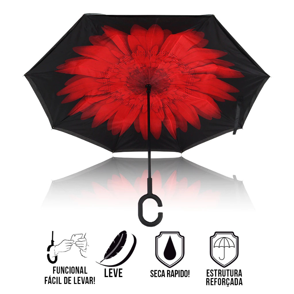 Guarda Chuva Invertido Reforçado Tecido Duplo Guarda Chuva Com Hastes Reforçada em Fibra de Carbono — imagem 2 de 2