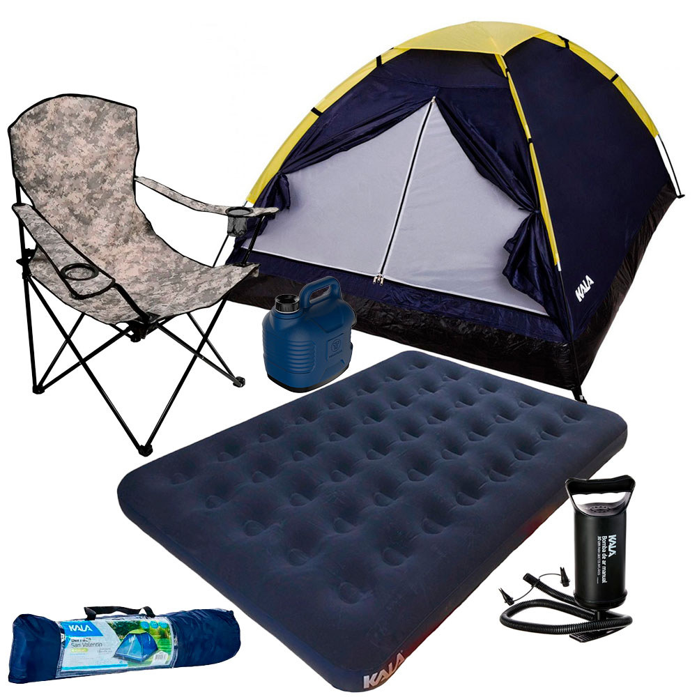 Kit Camping Barraca 4 Pessoas Cadeira Dobrável Garrafão 5 Litros Colchão Casal Inflável Bomba de Ar em Oferta na Shopee