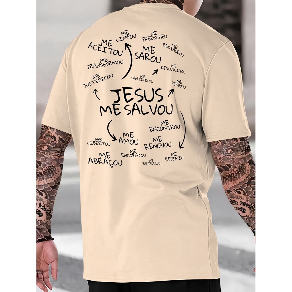 Camiseta Masculina Streetwear Estampada Jesus Me Salvou 100% Algodão Camisa Unissex Premium