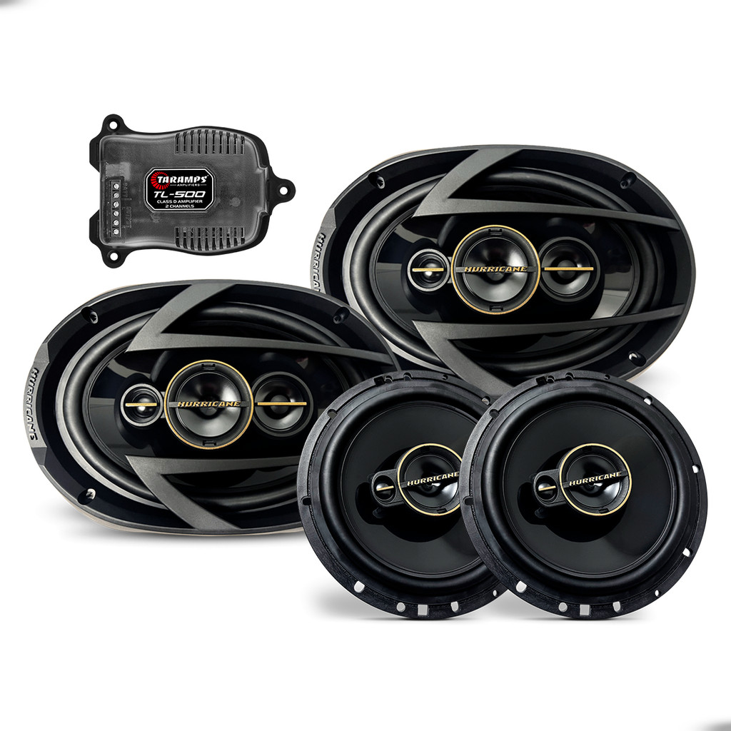 Kit Alto Falante Completo Hurricane Aurum 6x9 e 6 Polegadas com Módulo Taramps TL500 2 Canais Alta Potência e Qualidade