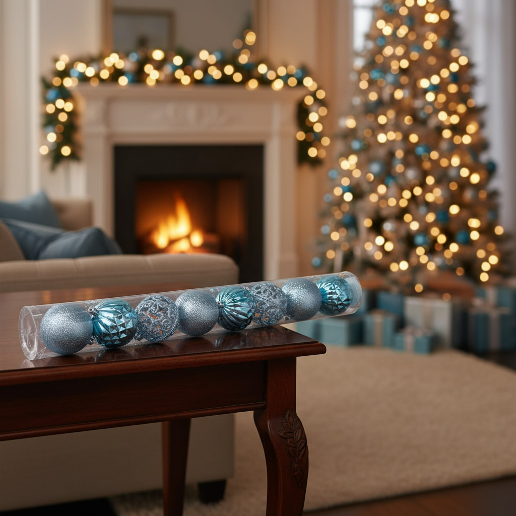 Kit 8 Bolas De Natal Arvore Decoração Enfeite Natalino 8cm Azul Celeste Dourado Prateado Vermelho