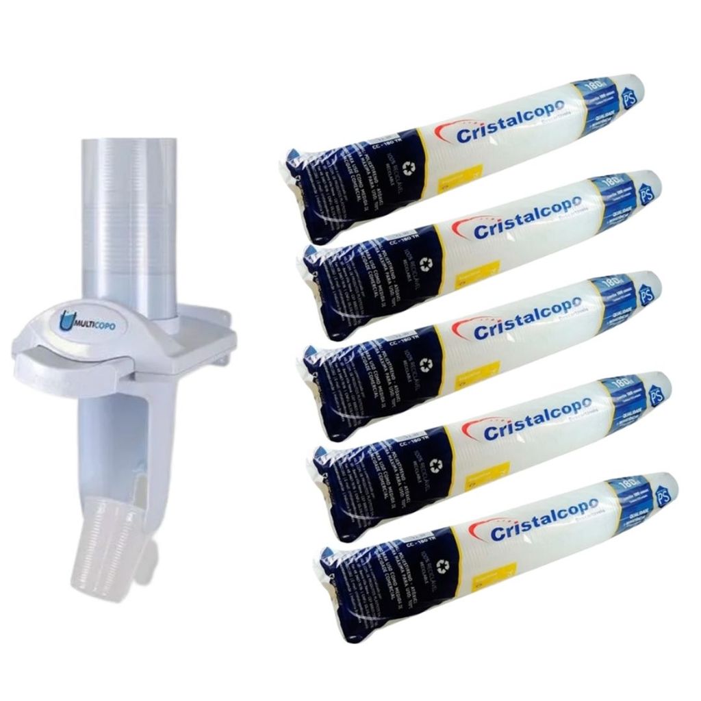 Dispenser Poupa Copo + 500 Copos Descartáveis 180ml Cristal