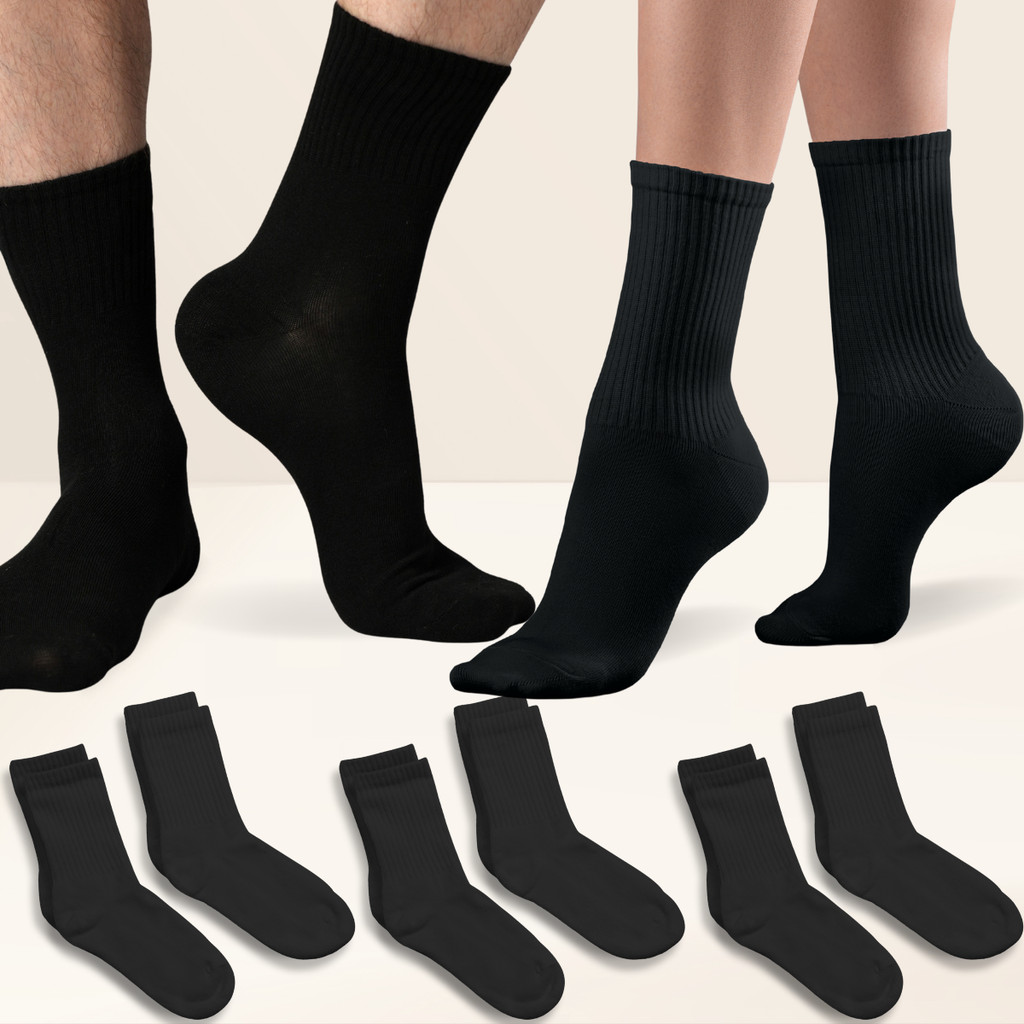 Kit 6 Pares Meia Cano Medio Unissex Fitness Academia Preta 36-46