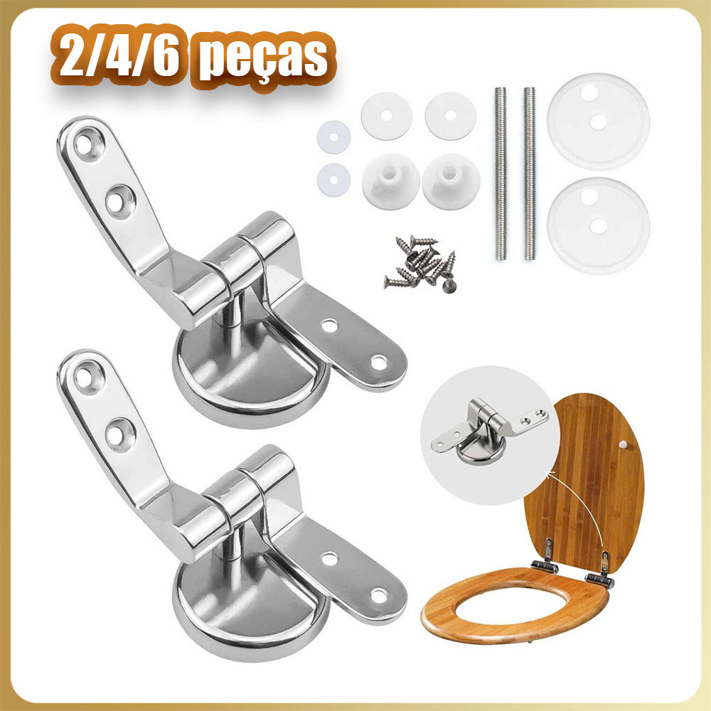 Peças de reposição para dobradiça de assento de vaso sanitário, 2/4/6 peças, liga de zinco ajustável, prata, dobradiça d