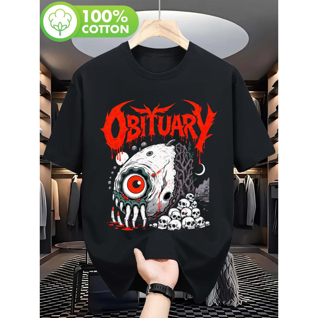 Camiseta Gótica Metal Pesado Caveira Texto Gotejante Vermelho Estampada Preta Confortável Estilosa Divertida Concertos