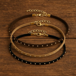 Choker Gargantilha Colar Cordão Courinho Camurça Preto,Nude,Marrom com Tachinhas Vintage Western Country em Oferta na Shopee