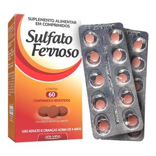Sulfato Ferroso Com 60 Comprimidos Suplemento Ferro em Oferta na Shopee