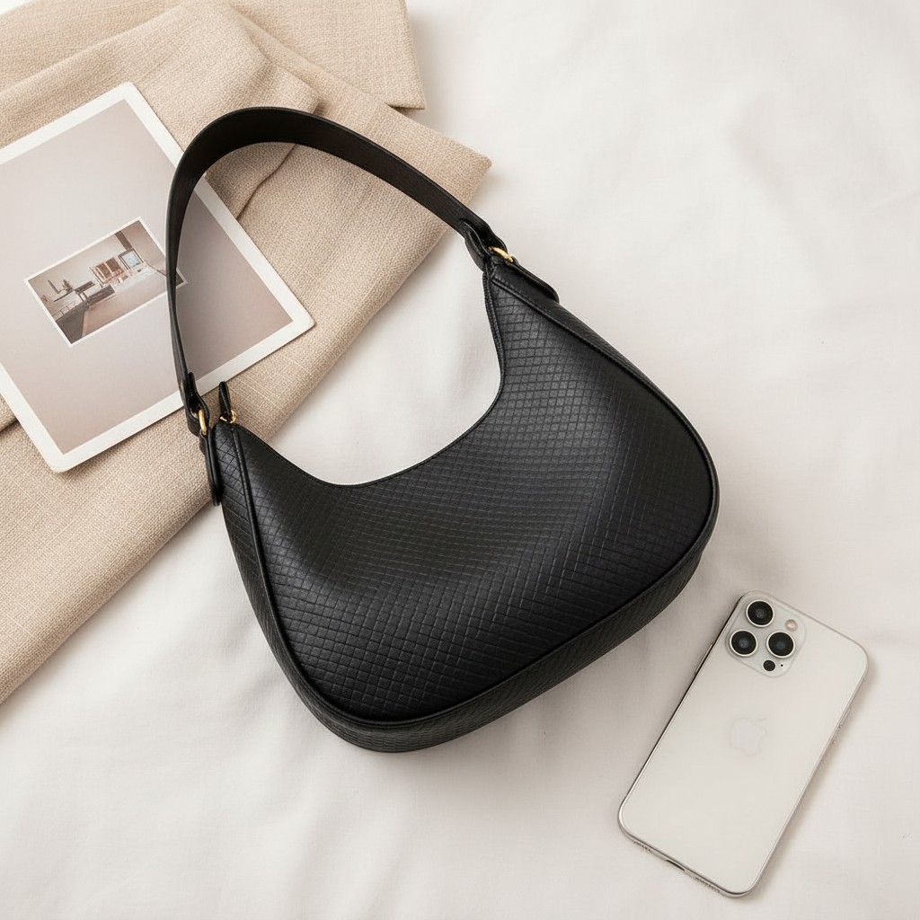 Bolsa Feminina Tricê Preta Baguete Espaçosa De Ombro Ótima para compor o look