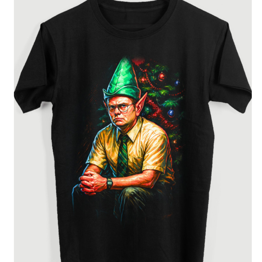 [Camiseta Premium em Algodão Puro]GXG Camiseta Natalina The Office Natal Halftone Estampa HD Dwight Schrute Tecido Premi