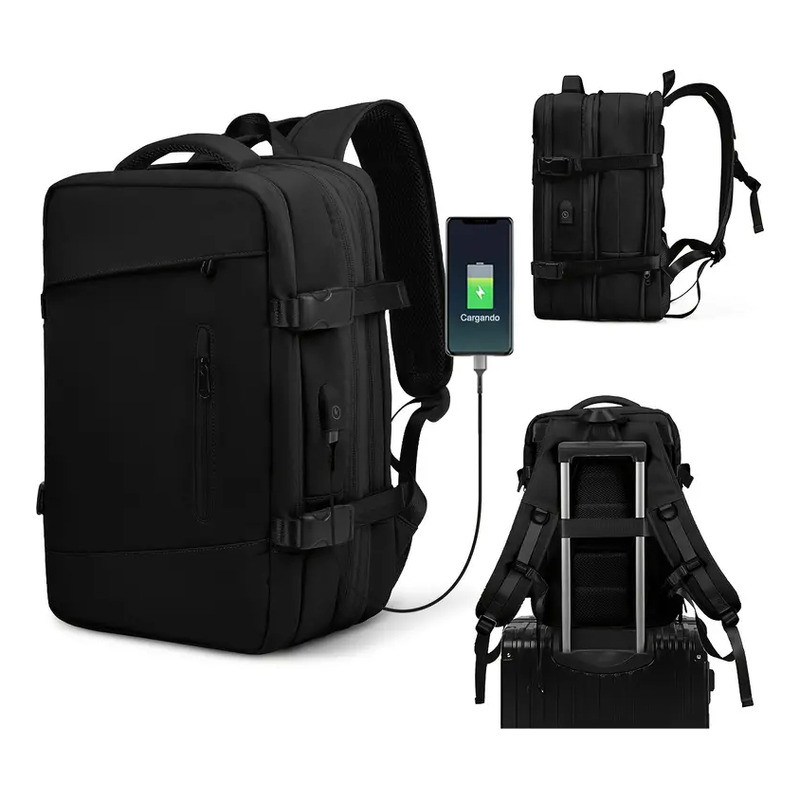 Mochila De Viagem Grande , Impermeável Para laptop Com Porta USB , Expansível , Unissex . em Oferta na Shopee