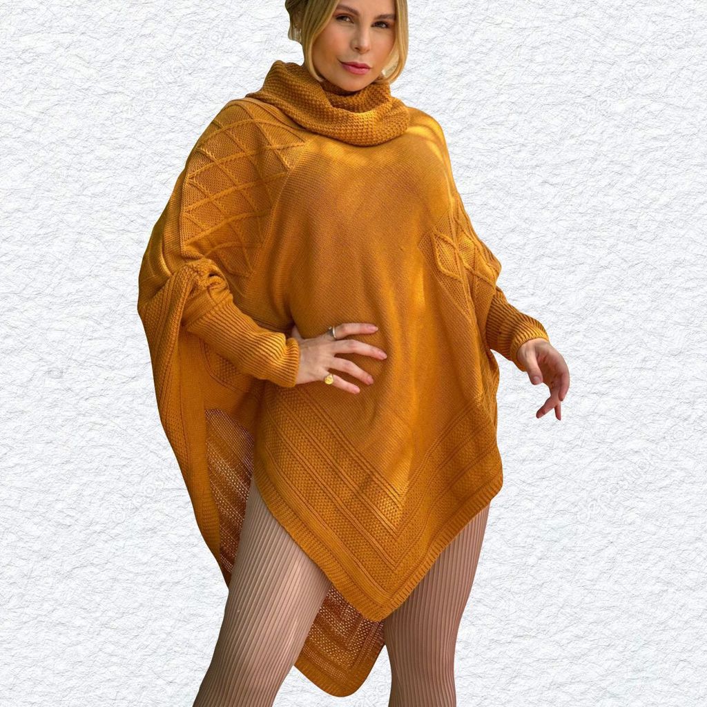 Blusa Poncho Plus Size Poncho Tricô Feminino Outono Inverno