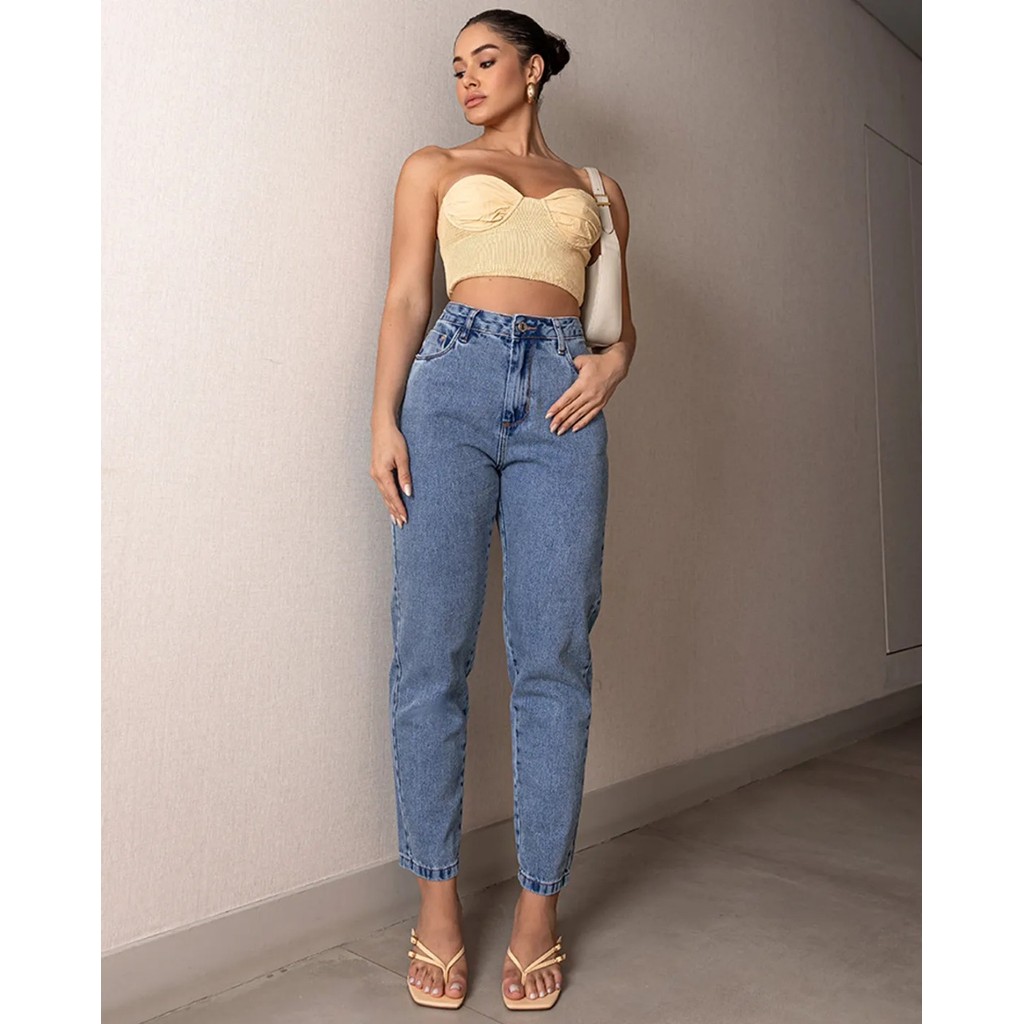 Calça Jeans Mom Feminina Cintura Alta 100% Algodão