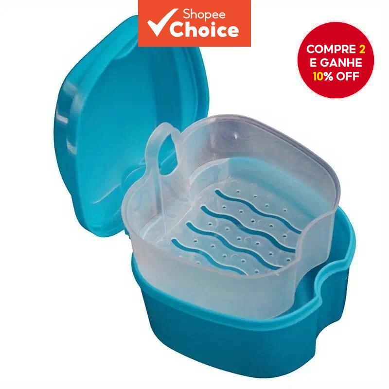 Caixa de dentadura azul, caixa de armazenamento de dentadura com bolsa de rede suspensa - azul em Oferta na Shopee
