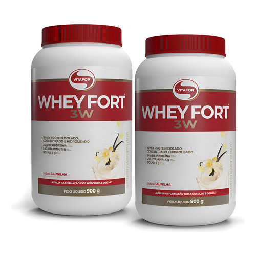 Kit 2x Whey Fort 3w Blend De Proteínas Baunilha 900g Vitafor