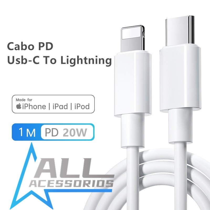 Cabo PD 20W Turbo Usb-C To Lightning Tipo C Carregador Rapido Compatível Com iPhone IP12, IP11, XR, MAX