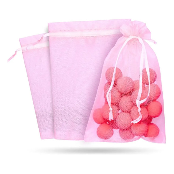 Kit 100 Saco De Organza P/ Lembrancinha - 7x9 - C/ Fita De Cetim Cor:Rosa-Bebe-132