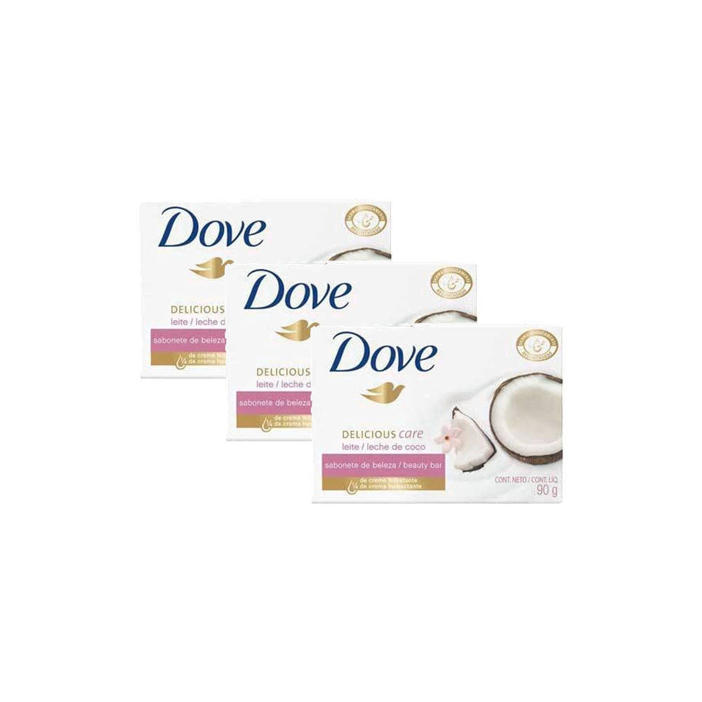 Kit 3 Sabonete em Barra Dove Delicious Care Leite de Coco e Jasmim com 90g
