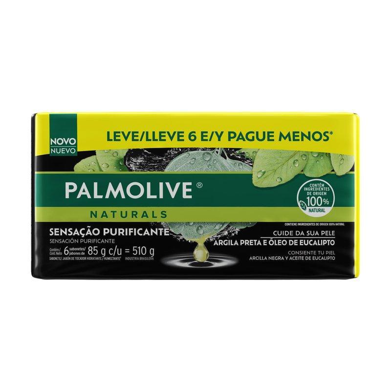 Kit Sabonete em Barra Palmolive Naturals Sensação Purificante Argila Preta e Óleo de Eucalipto 6 Unidades de 85g Cada em Oferta na Shopee