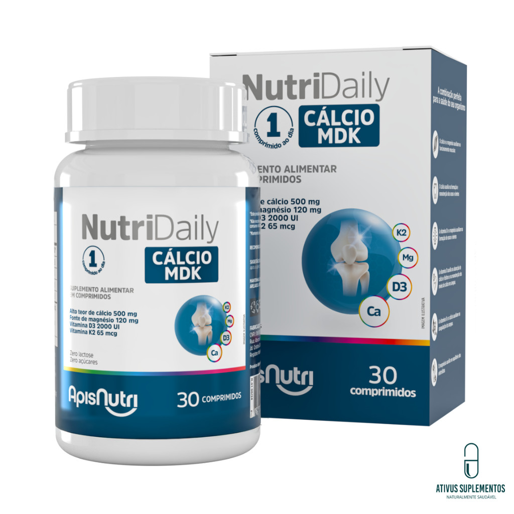 NutriDaily Cálcio MDK Magnésio Vitaminas D e K 30 comprimidos APISNUTRI