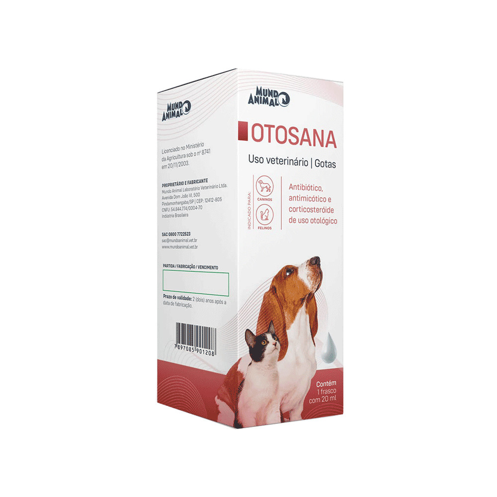 OTOSANA 20ML MUNDO ANIMAL REMÉDIO PARA OTITE CANINA E FELINA