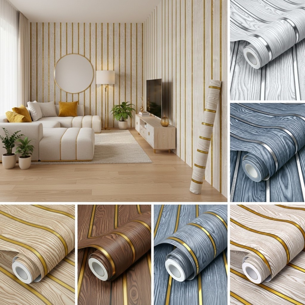 Papel De Parede 5 Metros Com Relevo 3D Madeira Painel Ripado Decoração De Parede Moderna Com Textura Retrô Várias Cores em Oferta na Shopee